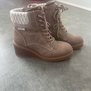 Muk Luks Women's Lace Up Boots with Knit Cuff in Brown